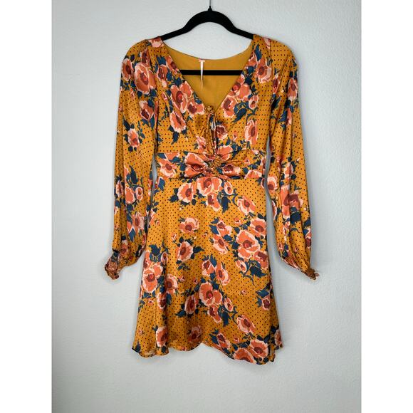 FREE PEOPLE Morning Light Floral Retro Printed Long Sleeve Mini Dress Size 0 - Picture 7 of 11